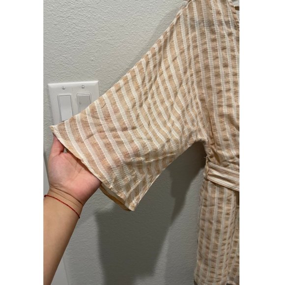 LULUS Weekend At The Beach Tan Striped 3/4 Sleeve Romper - Picture 6 of 7